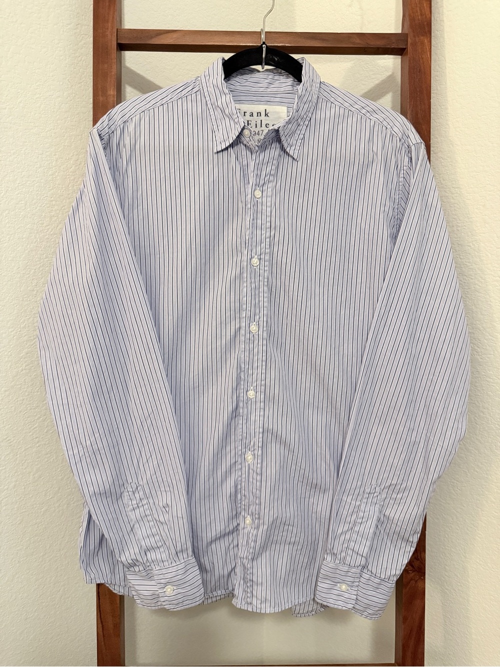 Frank & Eileen Finbar Striped Button Down Shirt Blue White Medium Italian Cotton